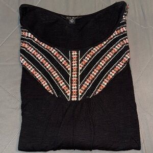 Lucky Brand Women’s Black Boho Top, Black, 1X